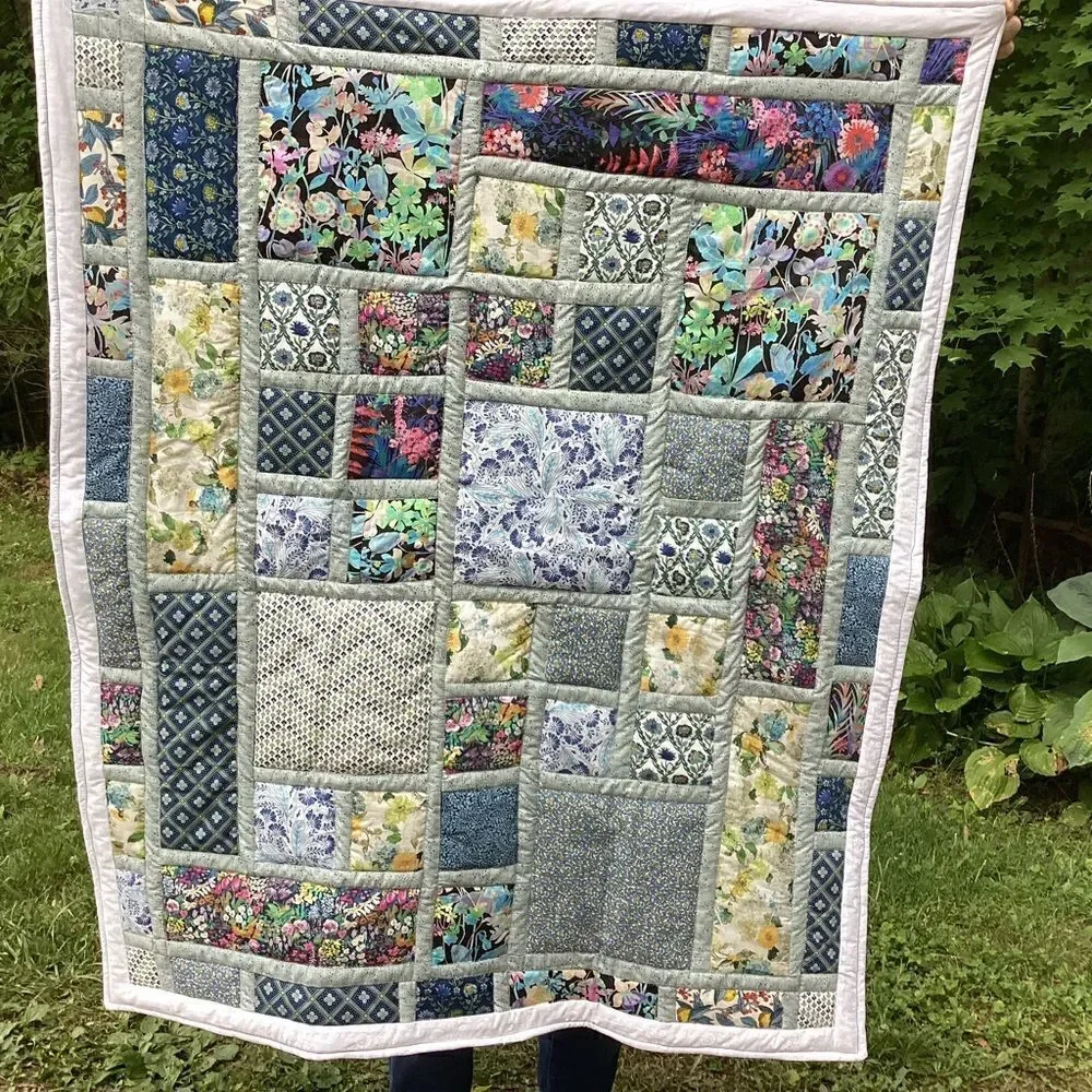 NWT. Hand Crafted Liberty Tana Lawn Fabrics Lap Quilt Garden Views